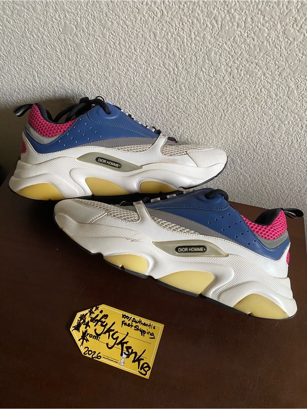 Dior White Blue Pink Athletic Sneakers